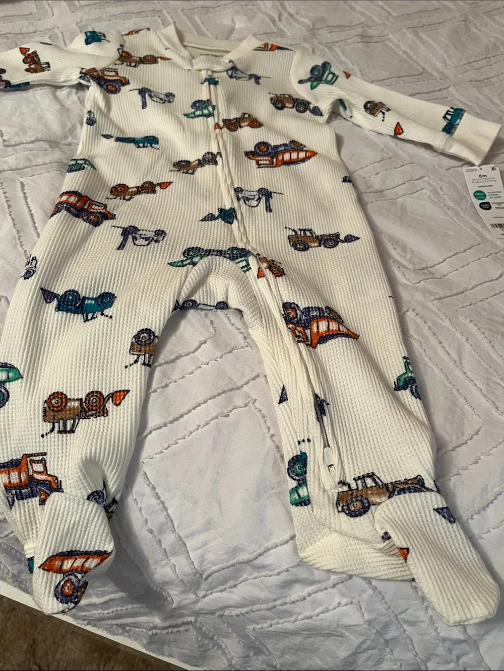 Carter’s Kids White Waffle One-Piece with Colorful Trucks